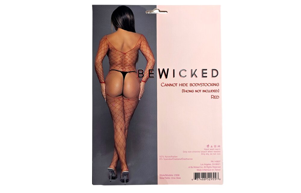 Cannot Hide Bodystocking Red | Wide Fishnet, V-Neck & Sleeves