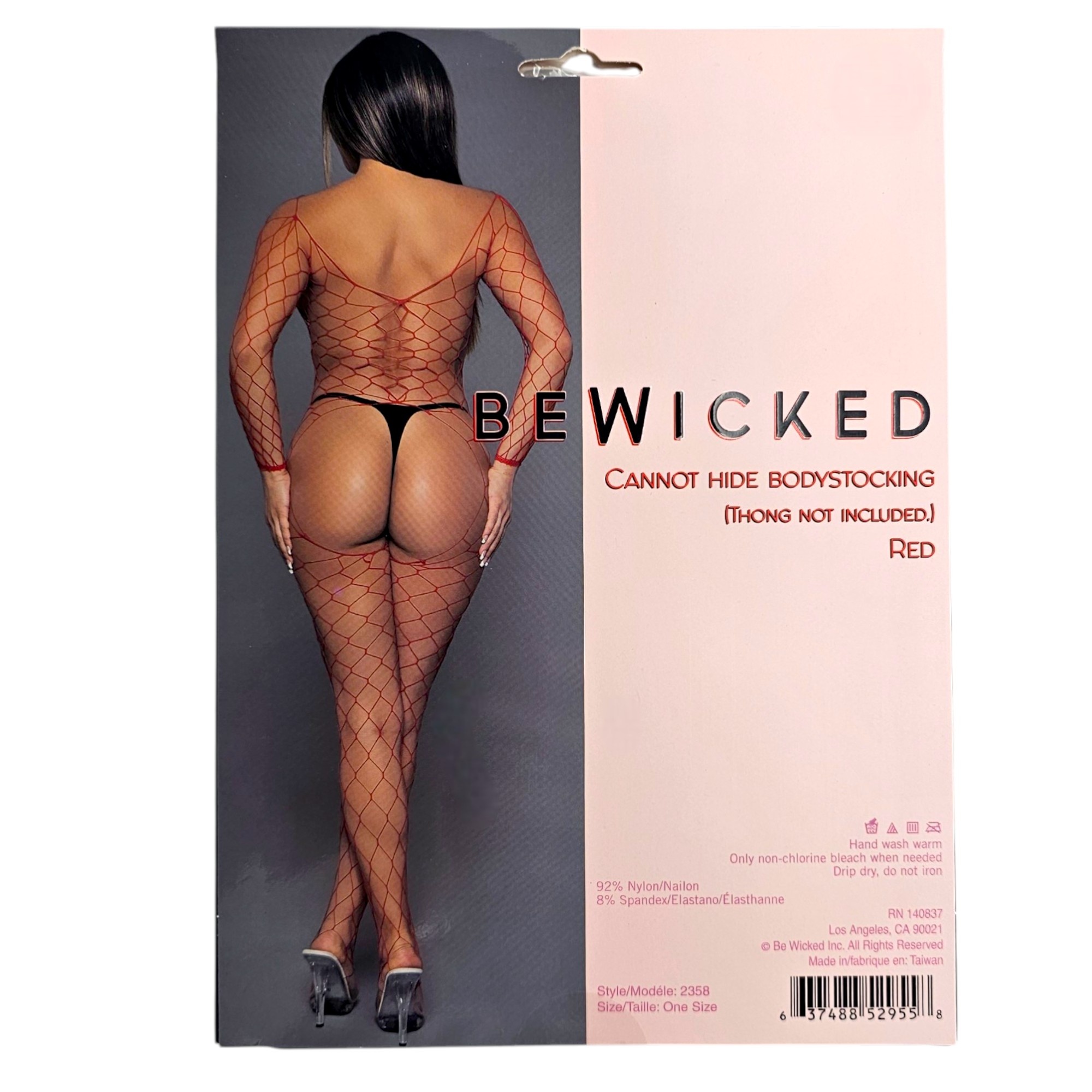 Cannot Hide Bodystocking Rot | Breites Fischnetz, V-Ausschnitt & Ärmel
