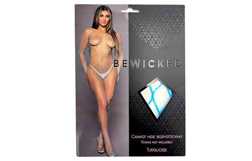 Sinnlicher Bodystocking Netz V-Ausschnitt Türkis | Bewicked