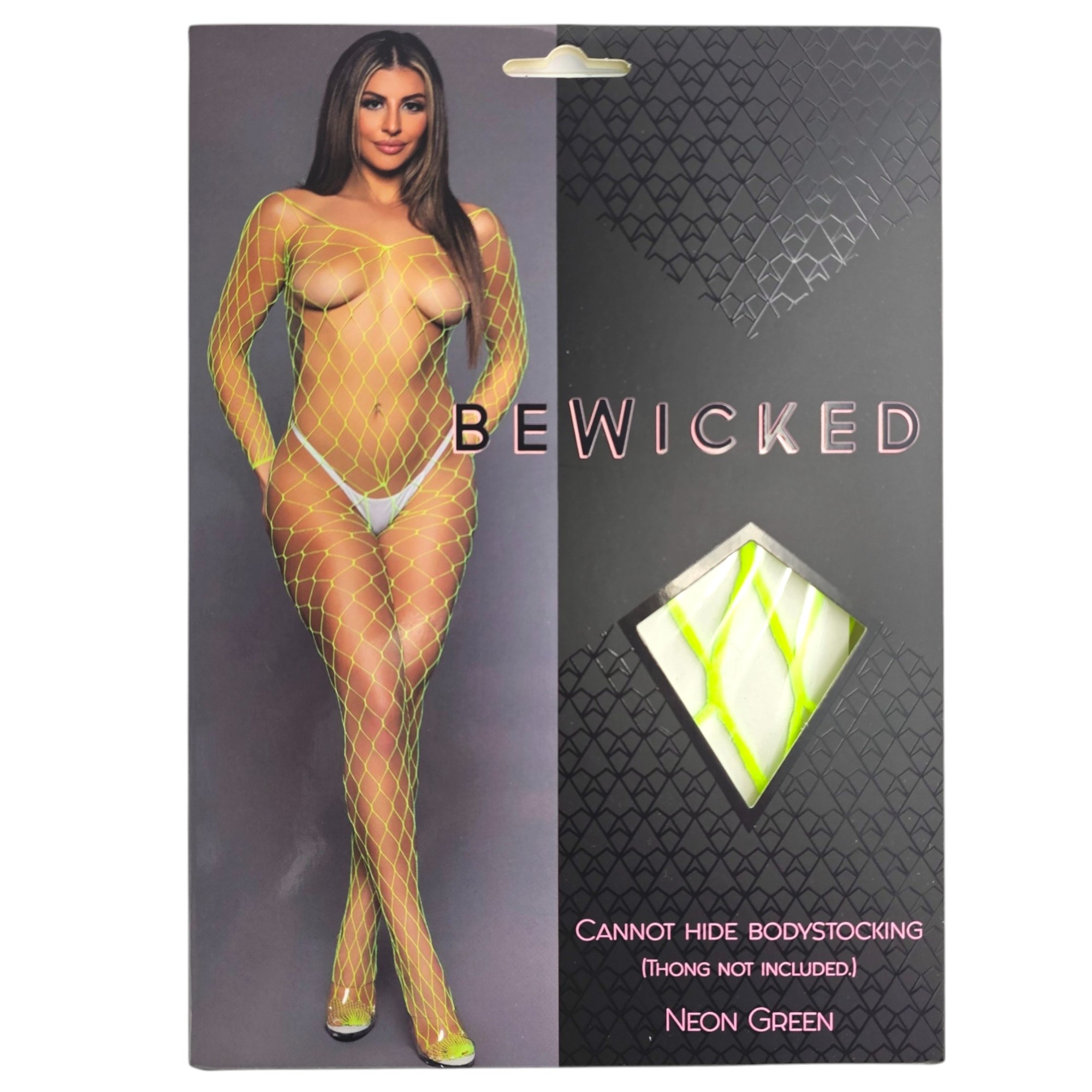 Breites Fischnetz Bodystocking Grün Mit V-Ausschnitt – Bewicked Stil