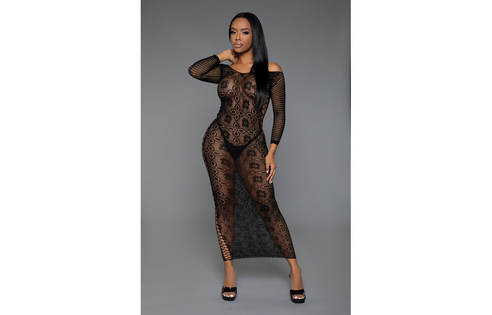 Late Last Night Jurk Zwart - Elegante Off-Shoulder Dress