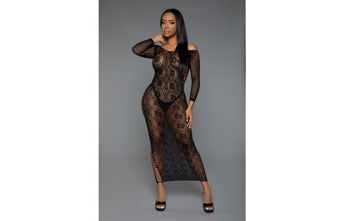 Late Last Night Dress Black - Elegant Off-Shoulder Dress