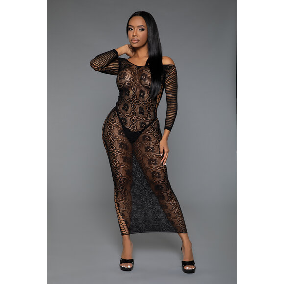 Late Last Night Jurk Zwart - Elegante Off-Shoulder Dress