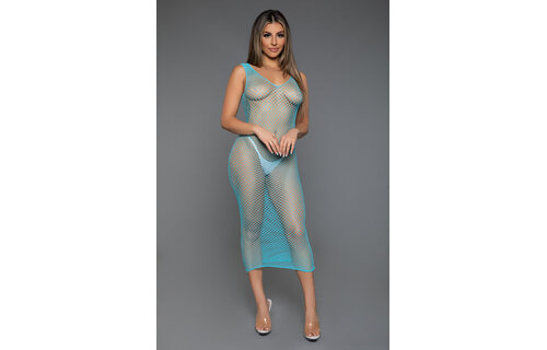 Sexy Fishnet Unleash Me Maxi Bodycon Dress Turquoise | Bewicked