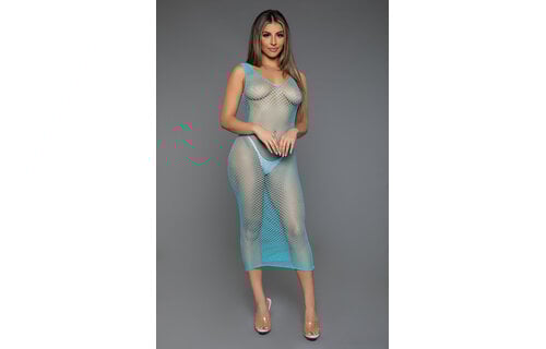 Sexy Fishnet Unleash Me Maxi Bodycon Jurk Turquoise | Bewicked