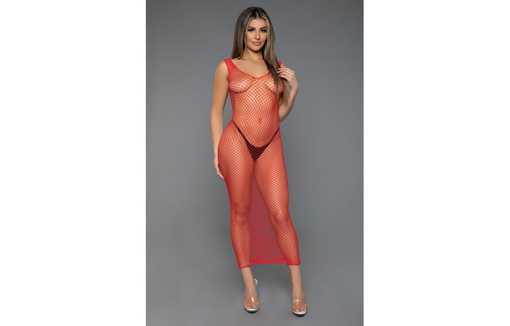 Unleash Me Dress Rot – Sexy Fischnetz-Maxi-Bodycon-Kleid