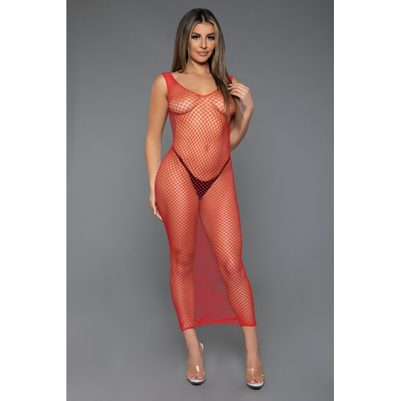 Unleash Me Dress Rood – Sexy Visnet Maxi Bodycon Jurk