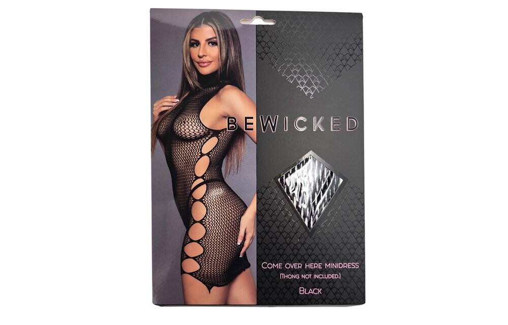 Come Over Here Mini Dress Zwart | Sexy Opengebreide Jurk