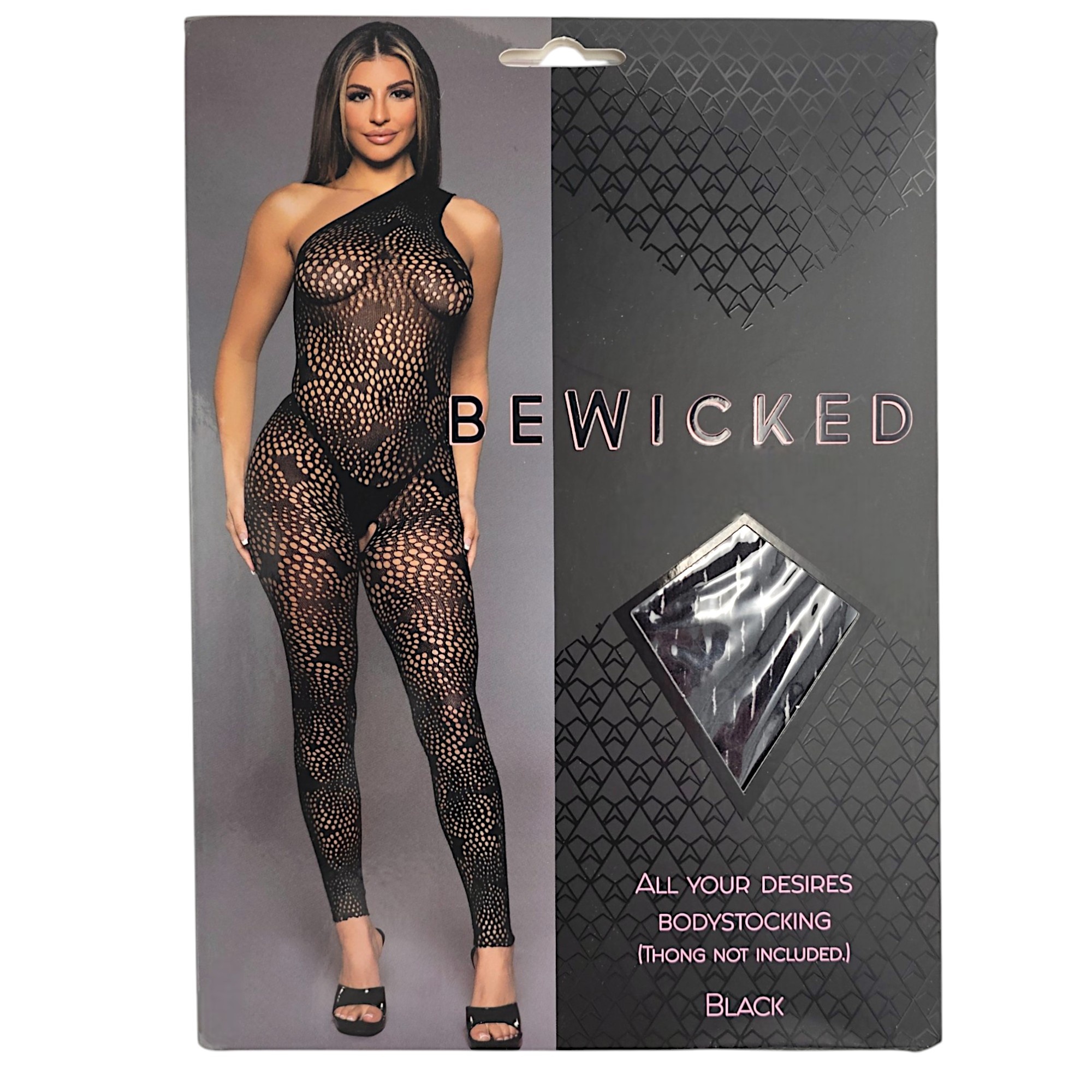 Seductive Black Asymmetrical Bodystocking | One Size