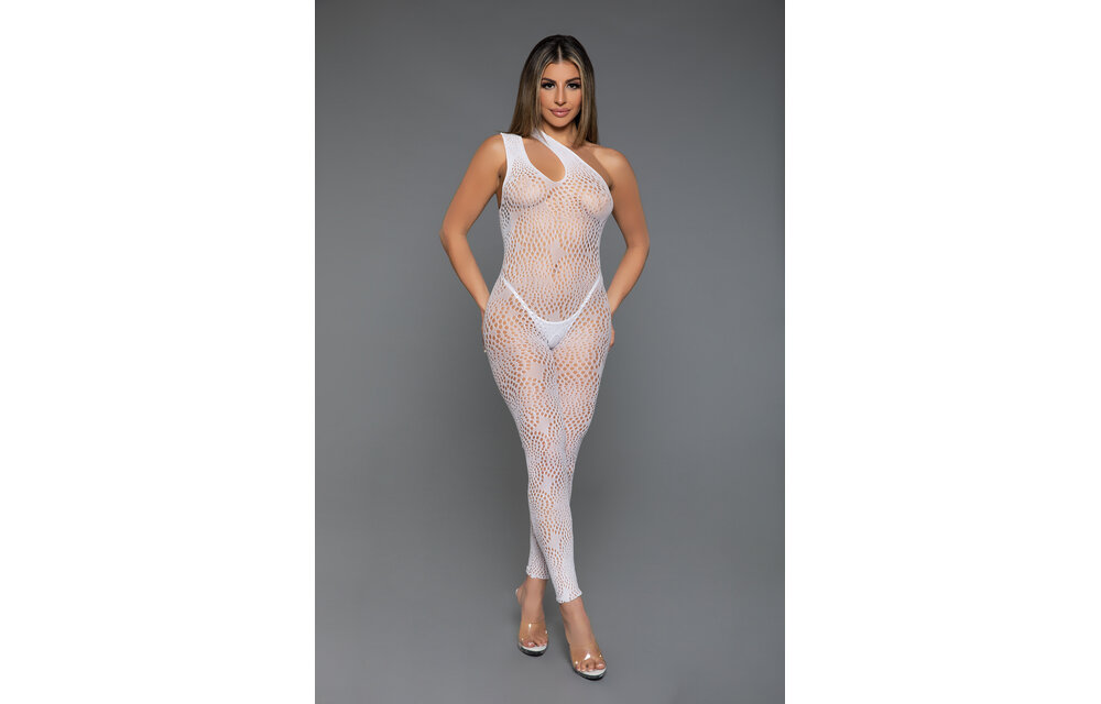 Seductive White Bodystocking Asymmetrical & Abstract - Bewicked