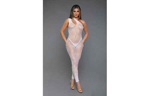 Verführerischer weißer Bodystocking asymmetrisch & abstrakt – Bewicked