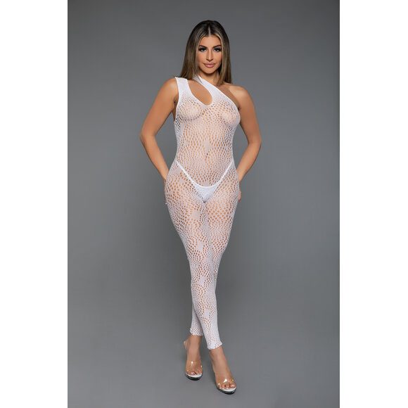 Verleidelijke Witte Bodystocking Asymmetrisch & Abstract - Bewicked