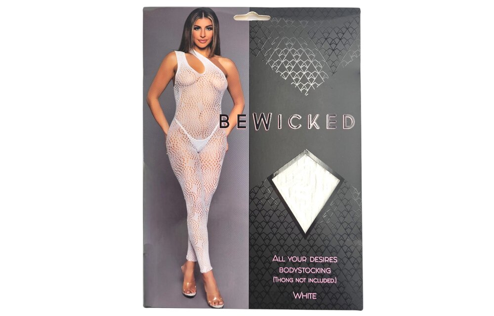 Verführerischer weißer Bodystocking asymmetrisch & abstrakt – Bewicked