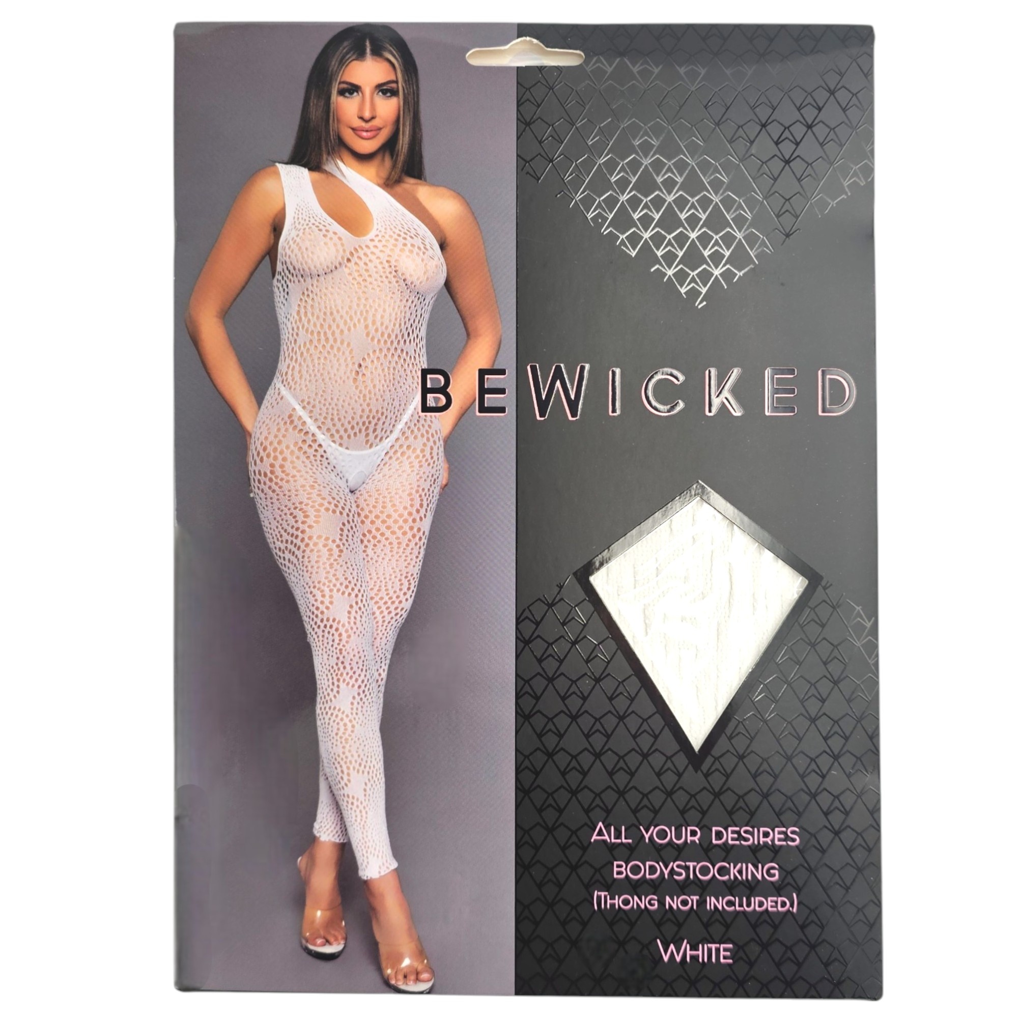 Verführerischer weißer Bodystocking asymmetrisch & abstrakt – Bewicked