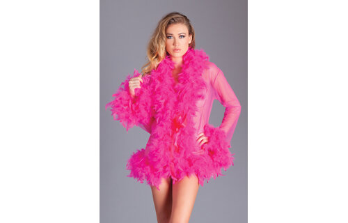 Luxueuze Roze Korte Chiffon Kimono Met Veren Boa | Bewicked