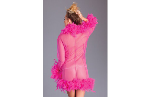 Luxueuze Roze Korte Chiffon Kimono Met Veren Boa | Bewicked