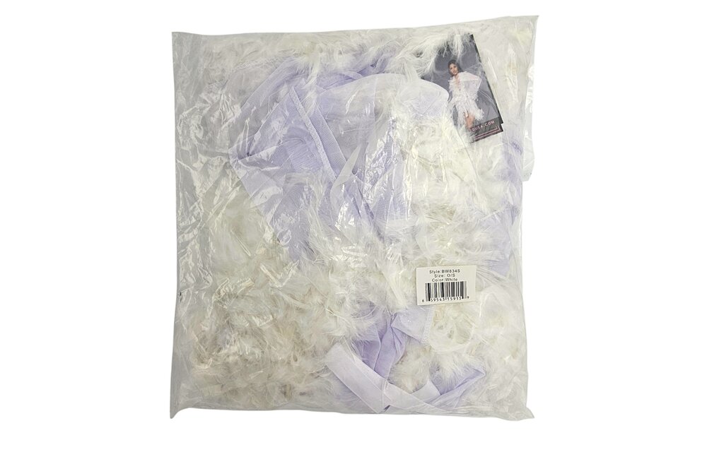 Lux Robe Wh – Kurzer weißer Chiffon-Kimono mit Federboa