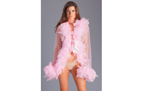 Luxueuze Roze Chiffon Kimono Met Veren Boa – Bewicked