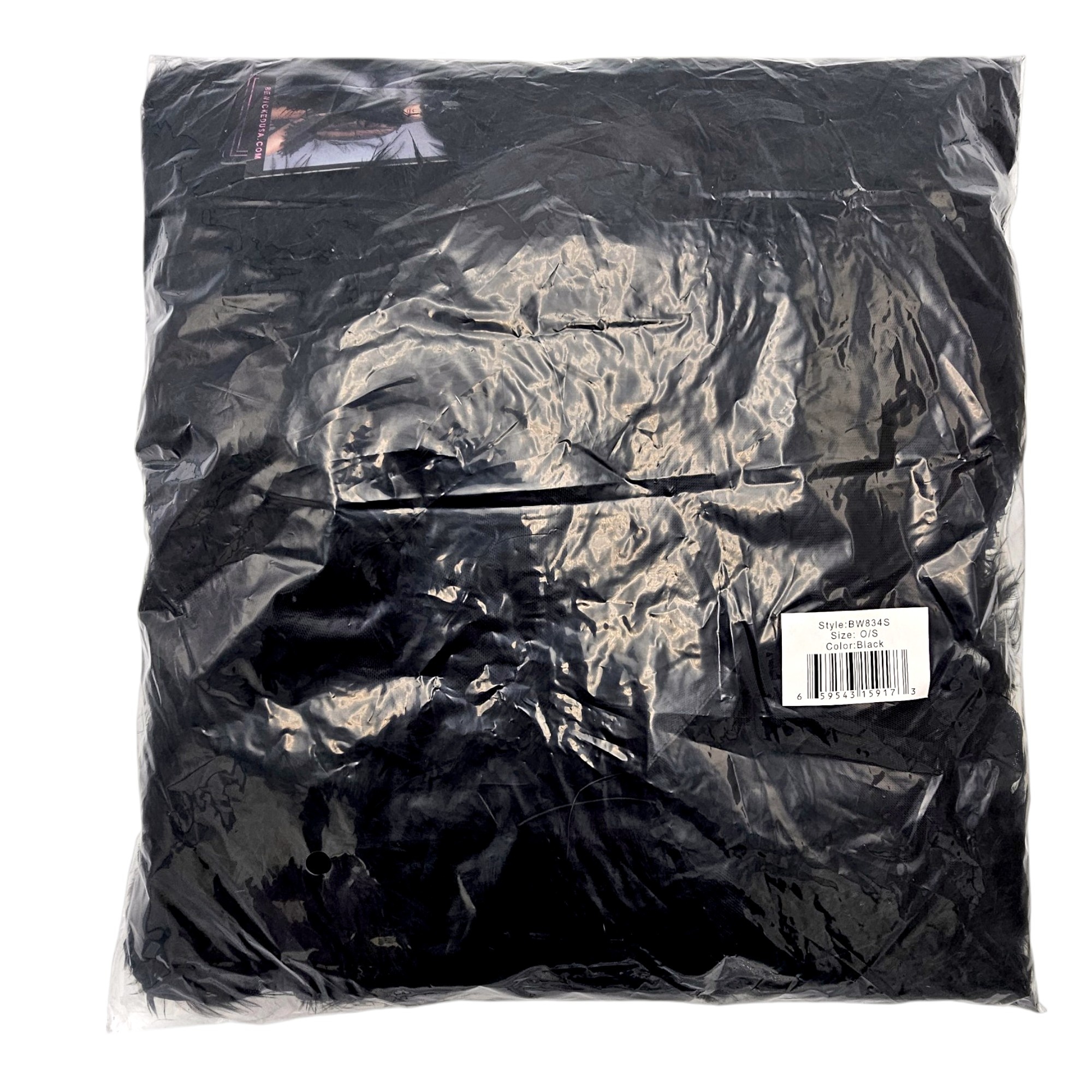 Lux Robe Blk – Luxuriöser kurzer schwarzer Chiffon-Kimono mit Federboa