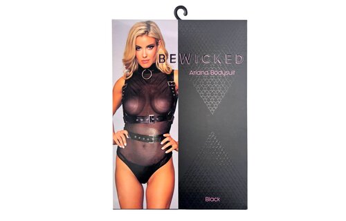 Ariana Bodysuit Zwart L - Stoer Mesh & Imitatieleer Harnas