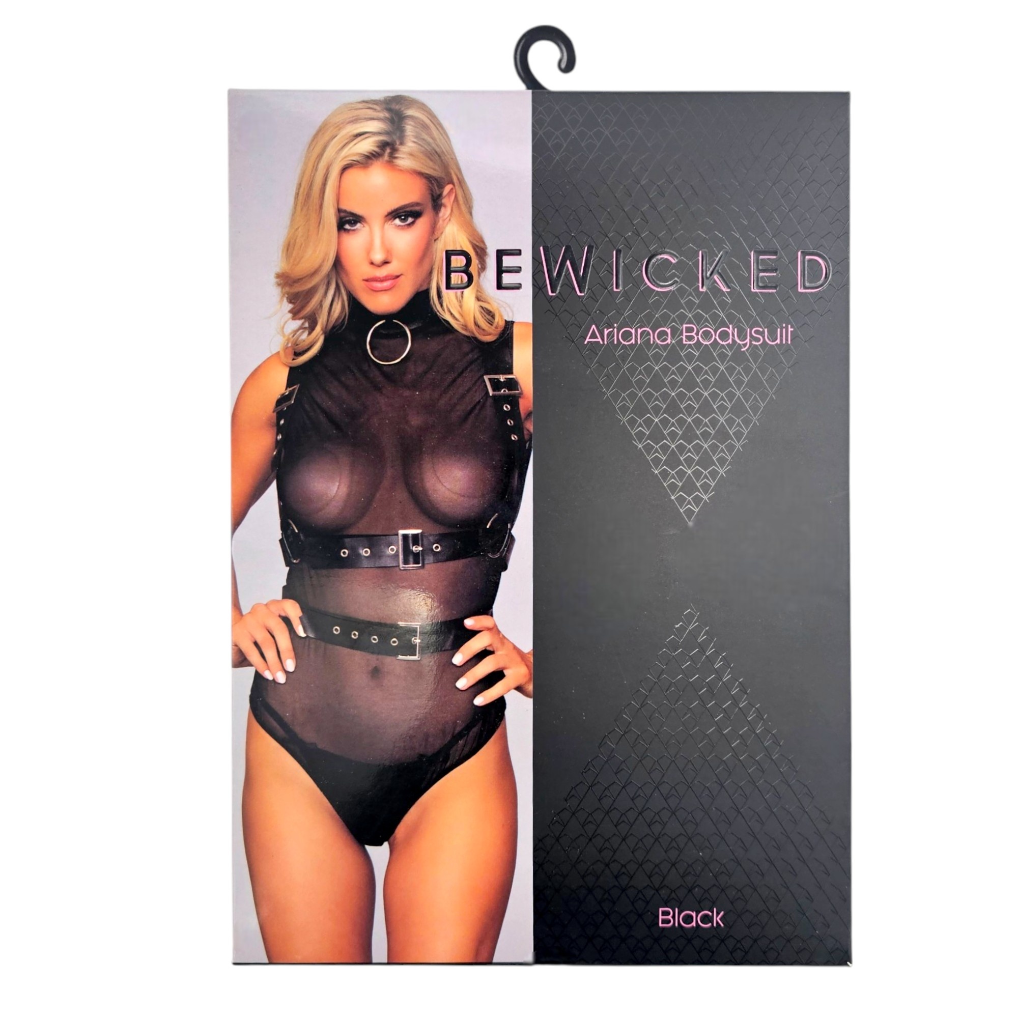 Ariana Bodysuit Zwart L - Stoer Mesh & Imitatieleer Harnas