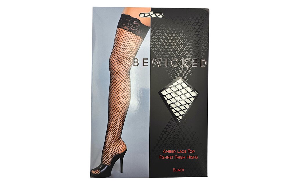 Amber Lace Top Fishnet Thigh High Stockings | Black & Floral Lace