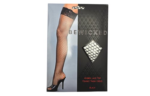 Amber Lace Top Fishnet Overknee-Strümpfe | Schwarz & Blumenspitze