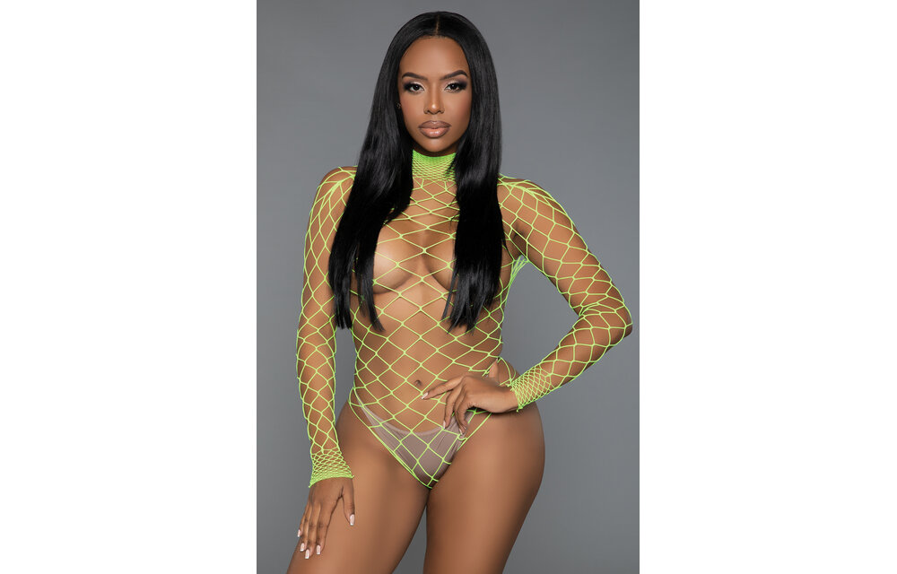 Dancing All Night Bodystocking Green - Elegant Fishnet Bodice