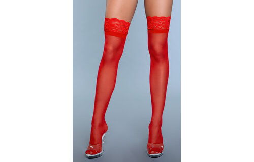 Thigh-High Stockings With Floral Lace Red | Bewicked Kiss Goodnight