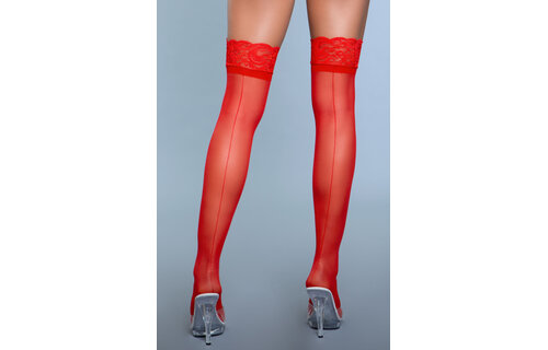 Thigh-High Stockings With Floral Lace Red | Bewicked Kiss Goodnight
