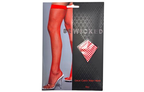 Great Catch Thigh High Stockings Red | Sexy Mesh Fishnet Stockings Bewicked
