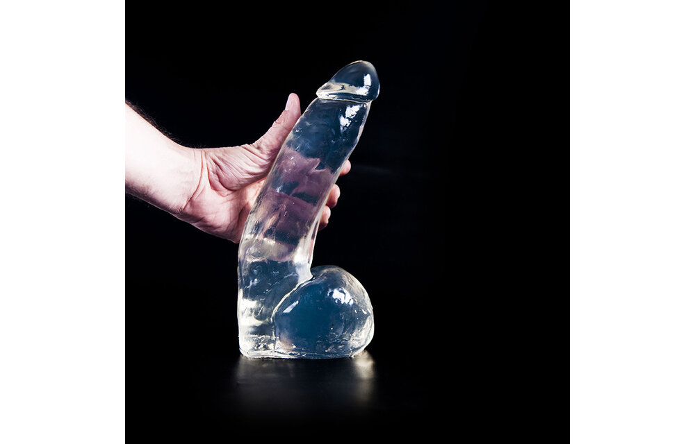 Dark Crystal Clear 28 cm - Zwarte Dildo met Stimulerende Plooien