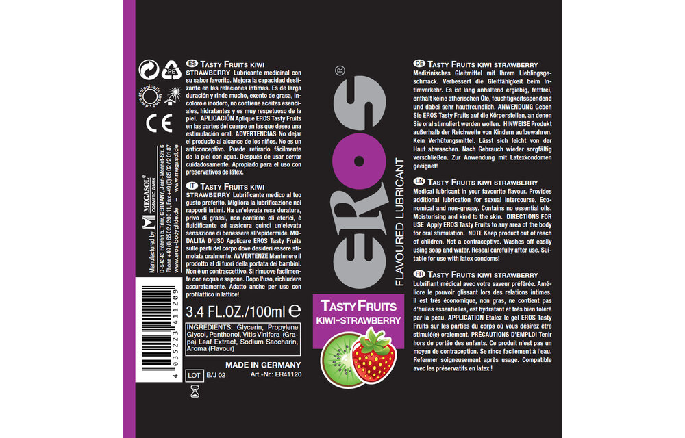 Eros Tasty Fruits Kiwi-Aardbei Glijmiddel - Fruitige Sensatie