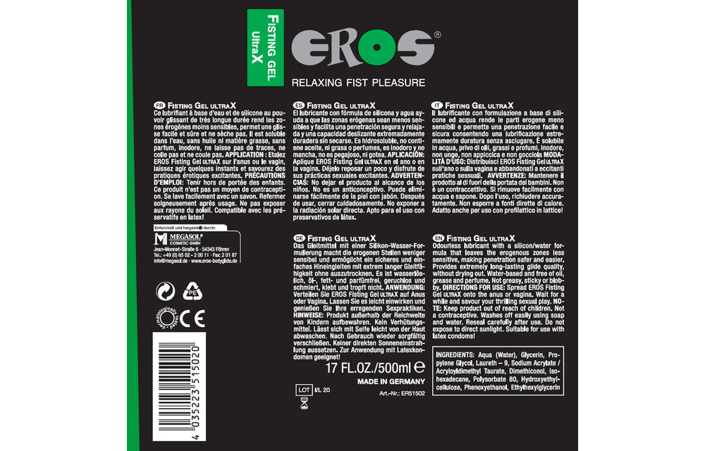 Eros Fisting Gel Ultrax 500 ml – Sicheres und langanhaltendes Gleitmittel