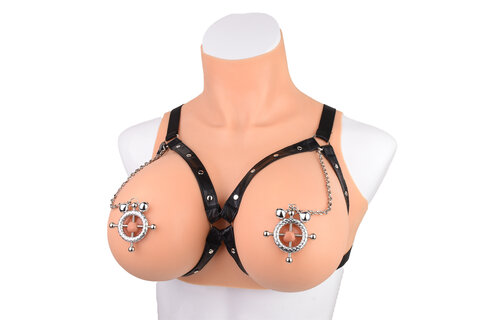 Runde Nippelklemmen mit Glöckchen & PU-Leder-Harness BDSM