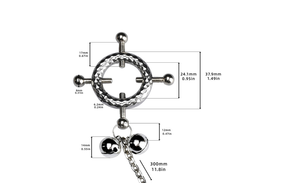 Runde Nippelklemmen mit Glöckchen & PU-Leder-Harness BDSM
