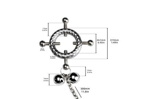 Ronde Tepelklemmen met Belletjes & PU-Leren Harnas BDSM