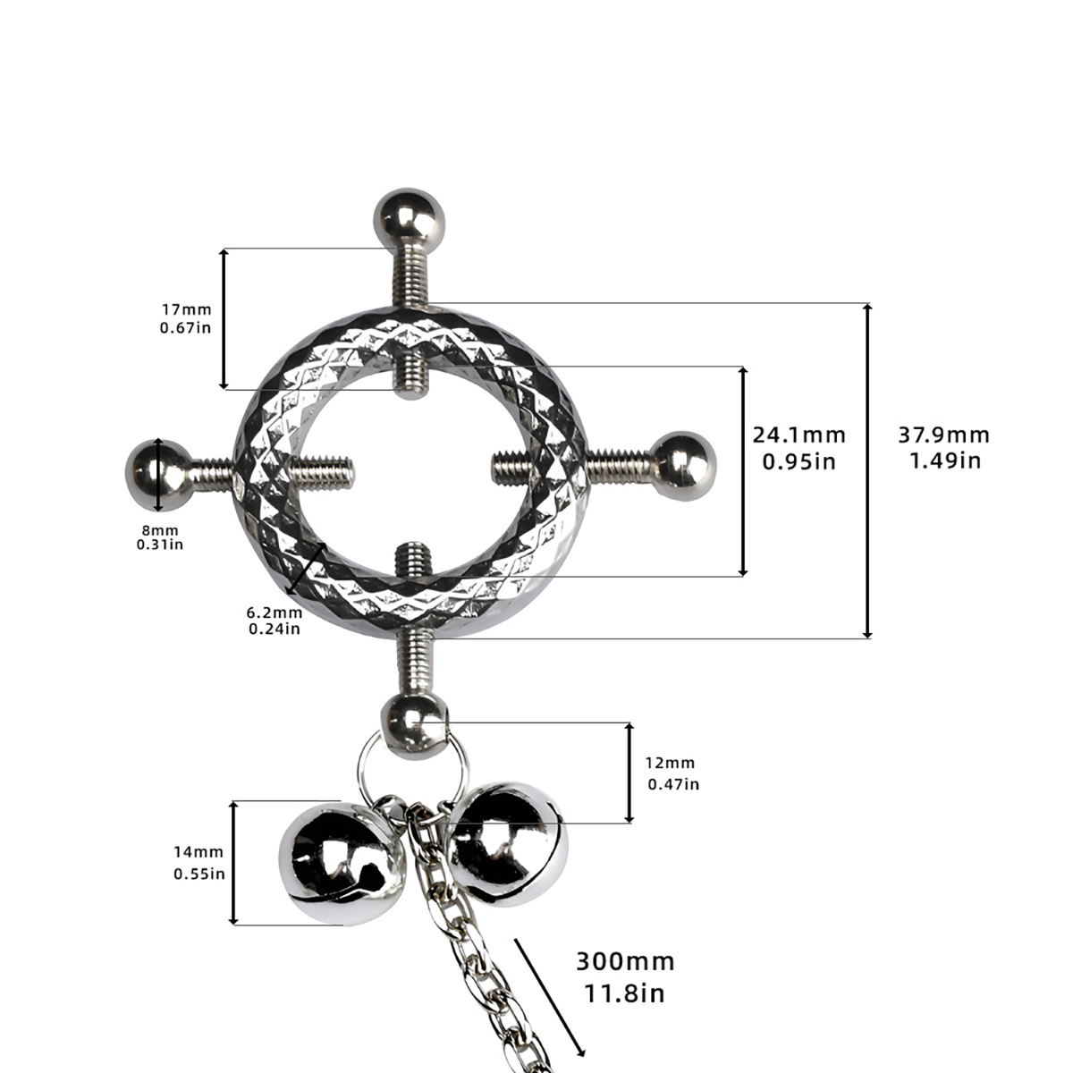 Round Nipple Clamps with Bells & PU Leather Harness BDSM