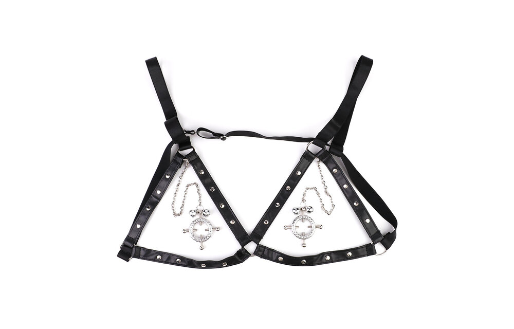 Ronde Tepelklemmen met Belletjes & PU-Leren Harnas BDSM