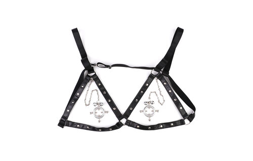 Ronde Tepelklemmen met Belletjes & PU-Leren Harnas BDSM