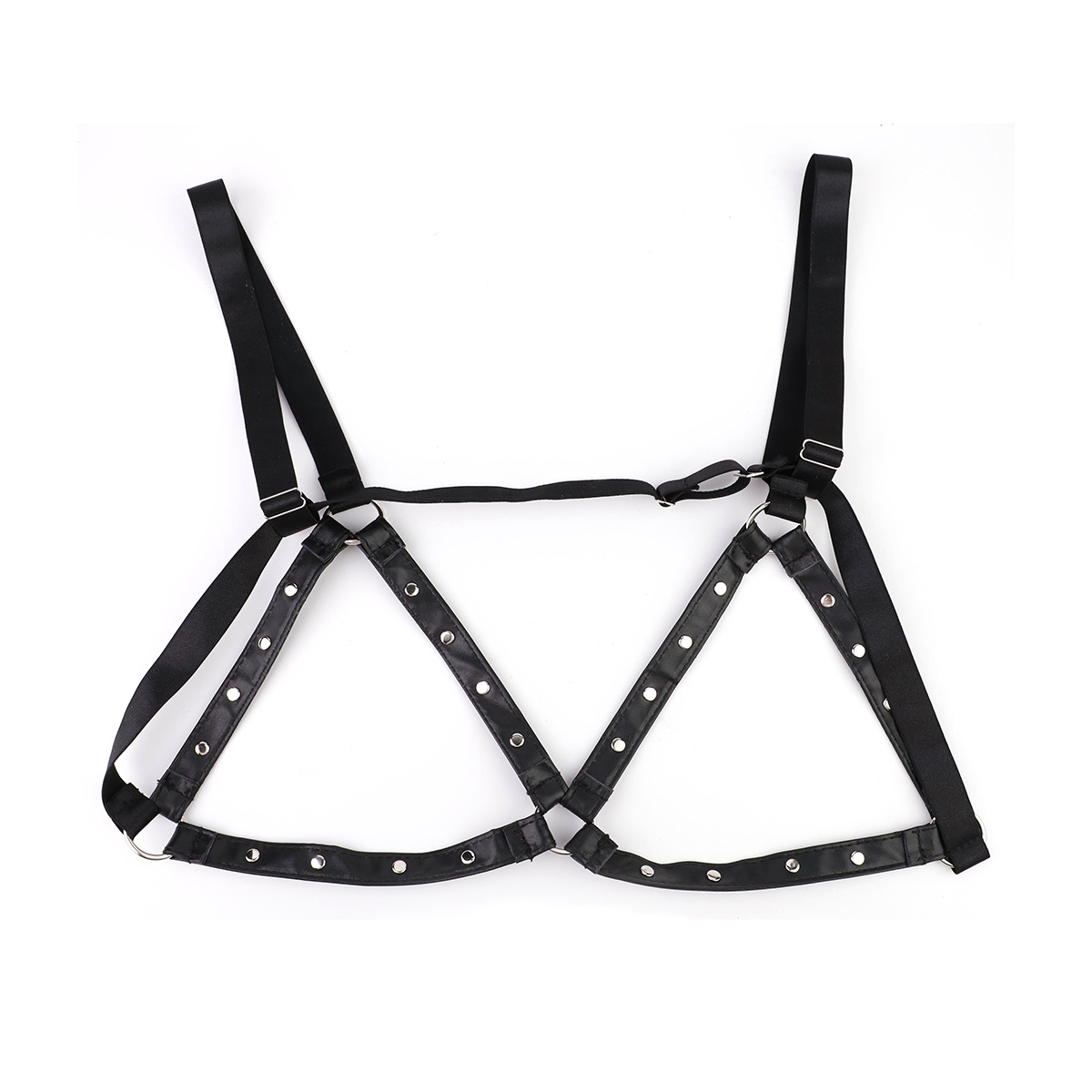 Round Nipple Clamps with Bells & PU Leather Harness BDSM