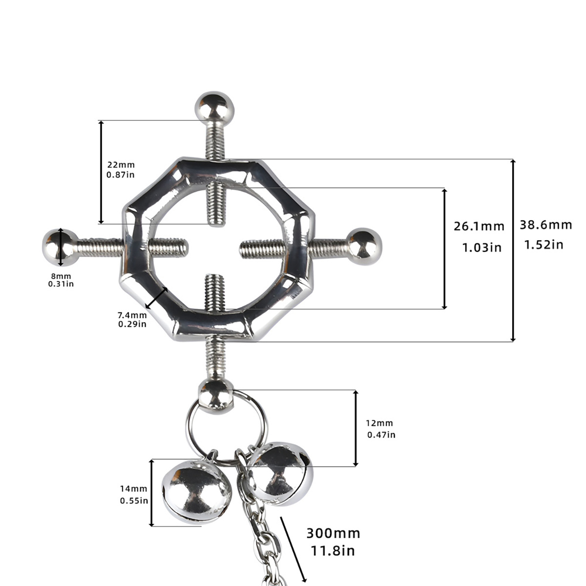 Hexagon Nipple Clamps & PU Harness | Playful Sensations