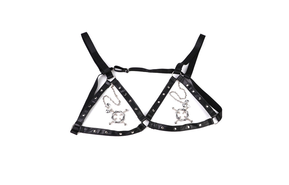 Hexagon-Nippelklemmen & PU-Harness | Verspielte Empfindungen