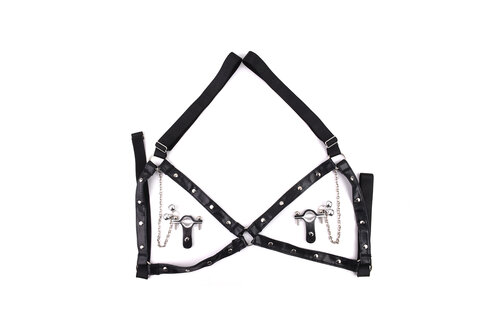 Verstellbare Nippelklemmen mit Glöckchen & PU-Ledergeschirr