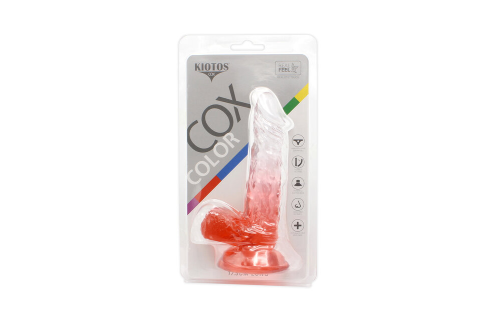 Kiotos Cox Colour Dildo 03 Red 17.5 cm - Transparent & Suction Cup