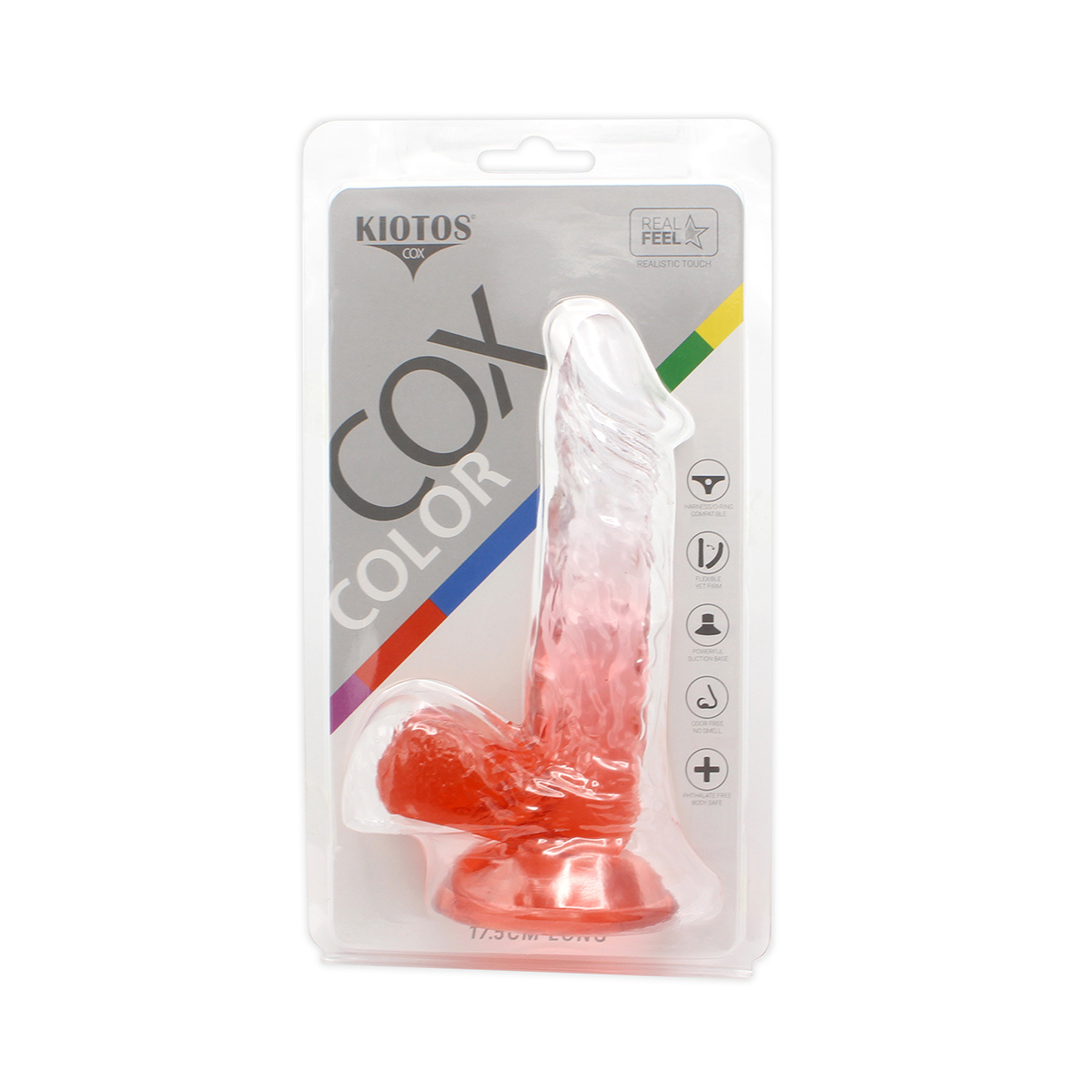Kiotos Cox Colour Dildo 03 Red 17.5 cm - Transparent & Suction Cup