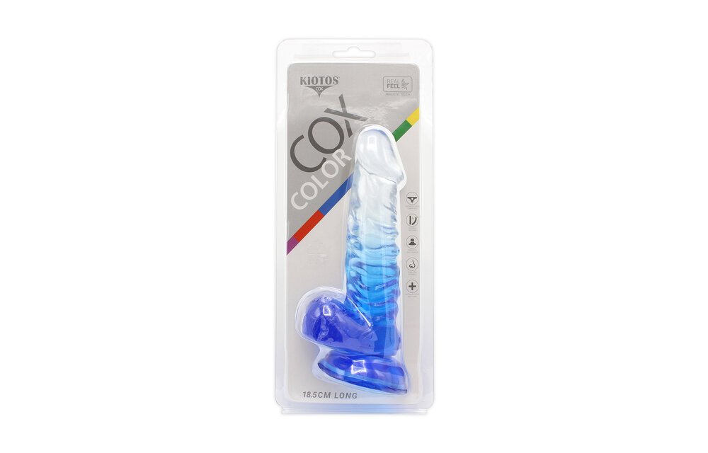 Kiotos Cox Colour Dildo 02 - Transparent Blue 18.5 cm - Suction Cup