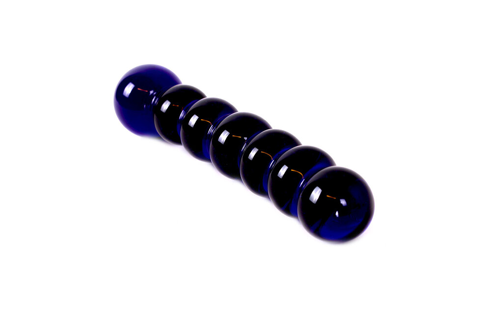 Glazen Dildo Zwart/Blauwe Kralen 16,5 cm | Warm & Koud