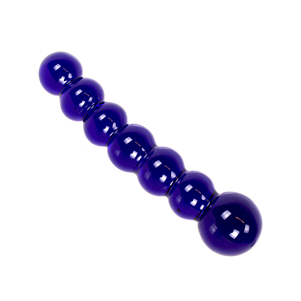 Glazen Dildo Zwart/Blauwe Kralen 16,5 cm | Warm & Koud