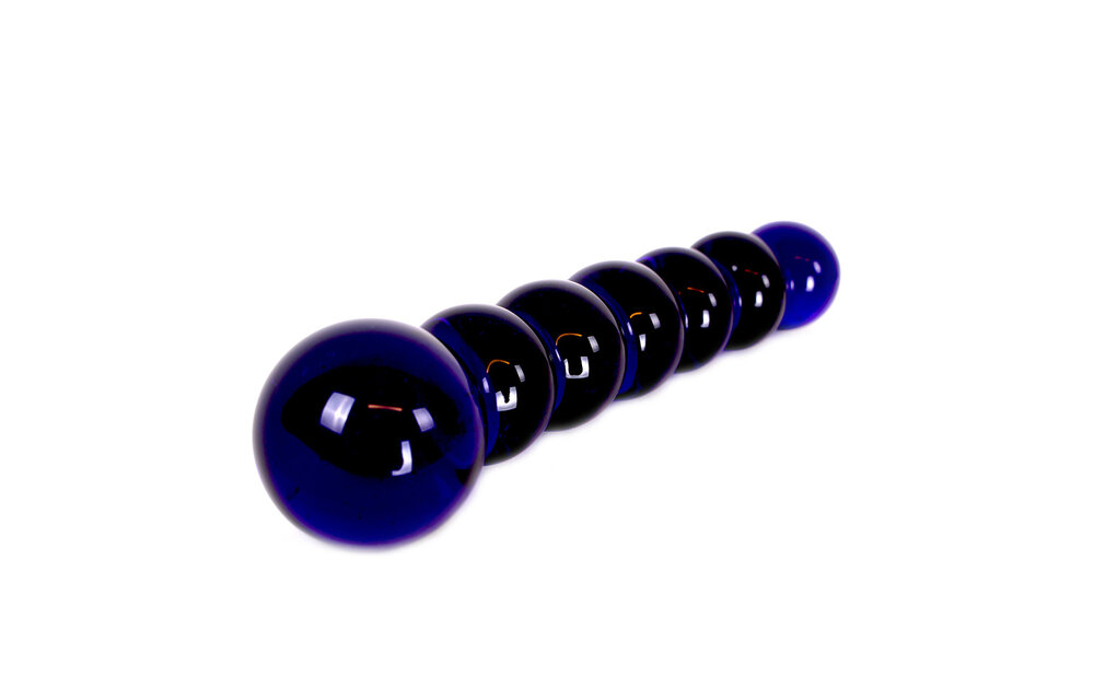 Glazen Dildo Zwart/Blauwe Kralen 16,5 cm | Warm & Koud
